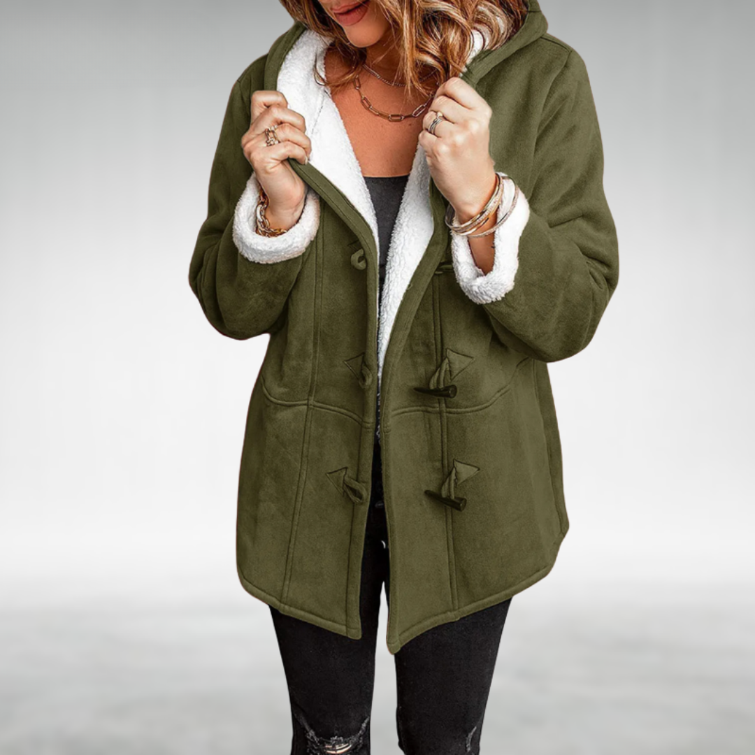 Cappotto invernale da donna con cappuccio e fodera in pile