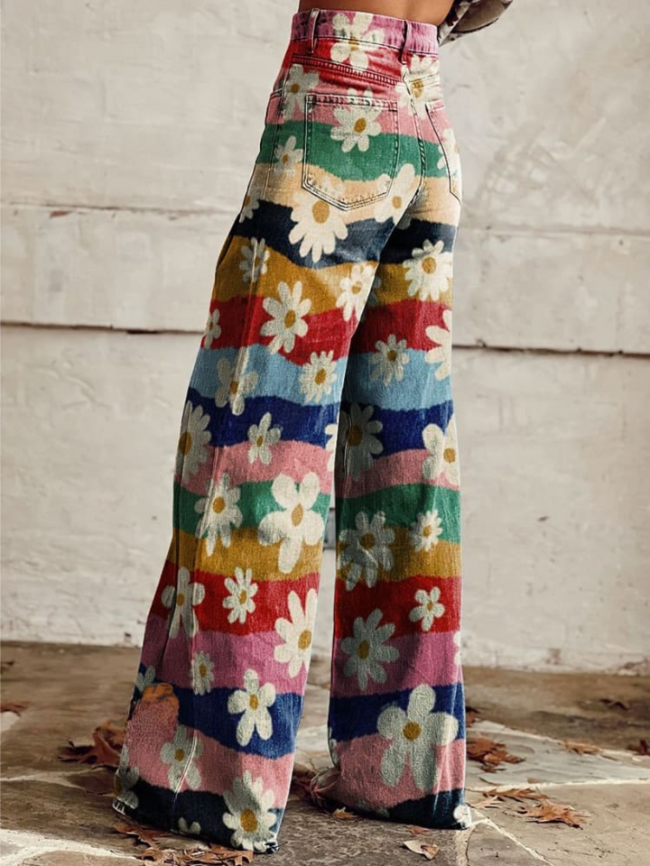 Pantalon Palazzo Rétro à Jambes Larges et Imprimé Floral Pour Femme