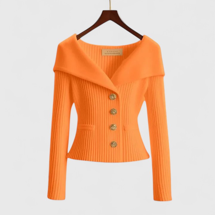 Cardigan Femme en Maille Côtelée à Boutons et Col Châle