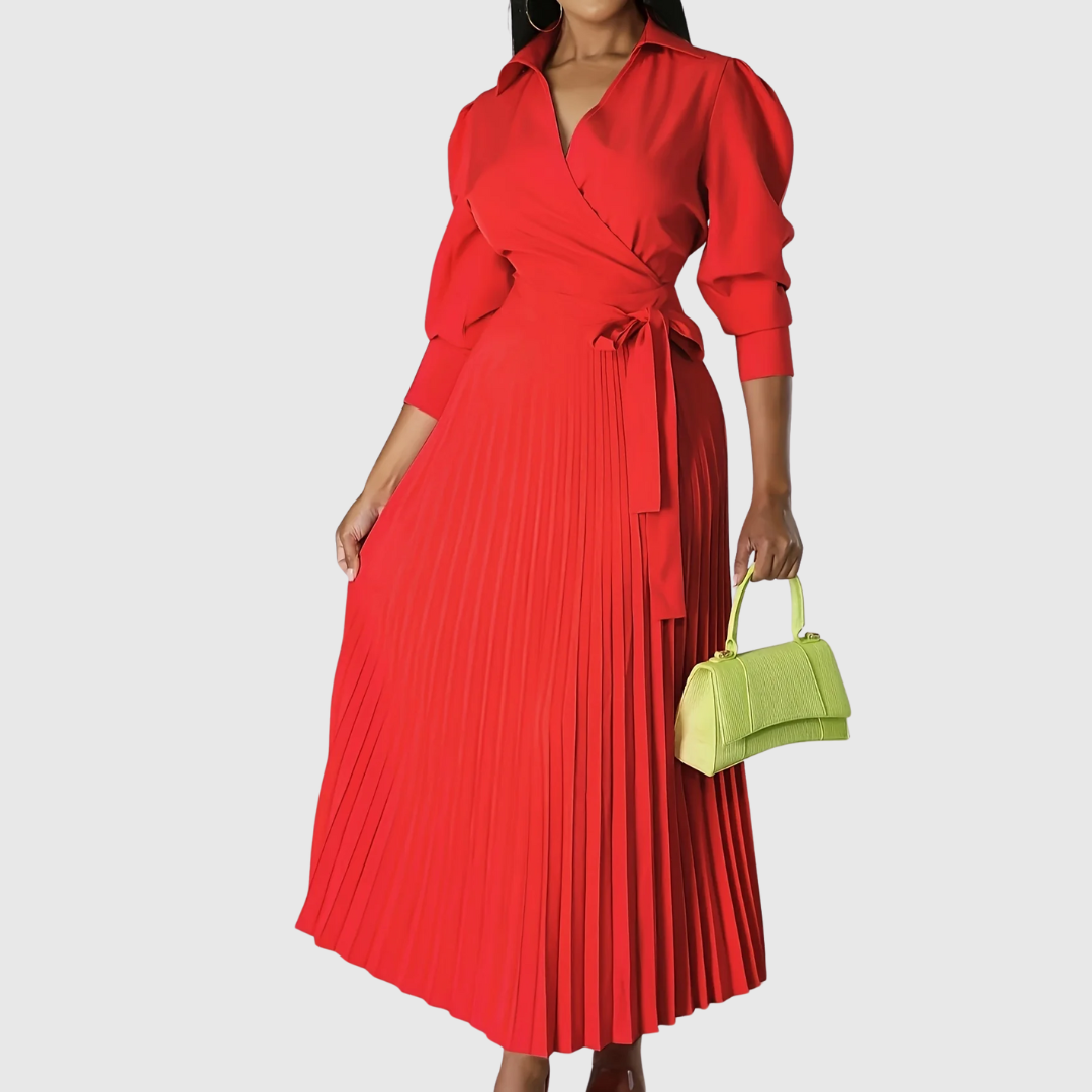 Robe Longue Cache-Cœur Femme Plissée avec Ceinture à Nouer