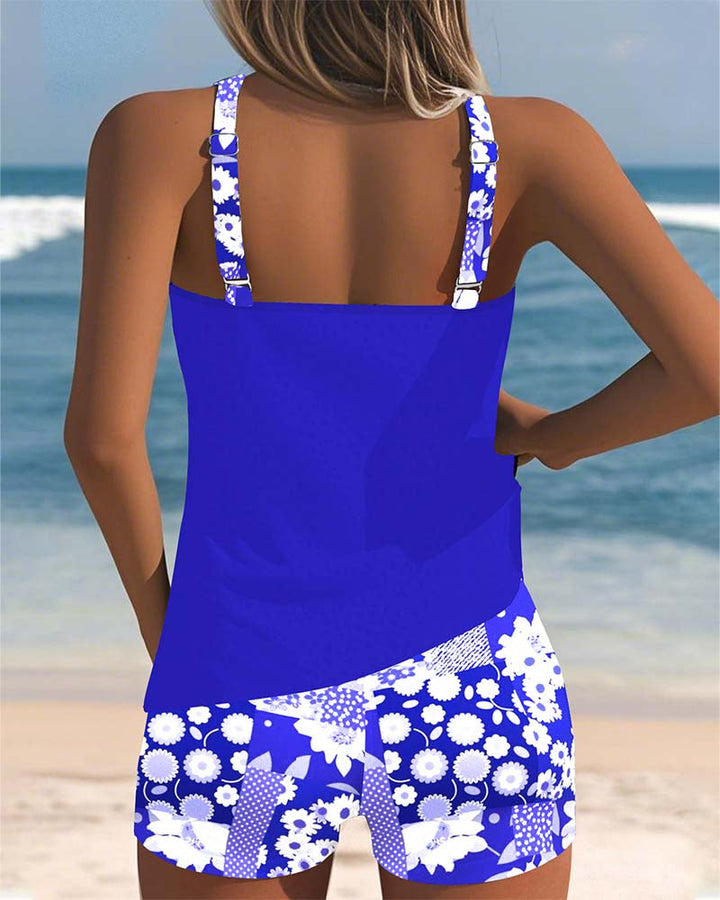 Volný tankini set s potiskem a šortkami pro ženy