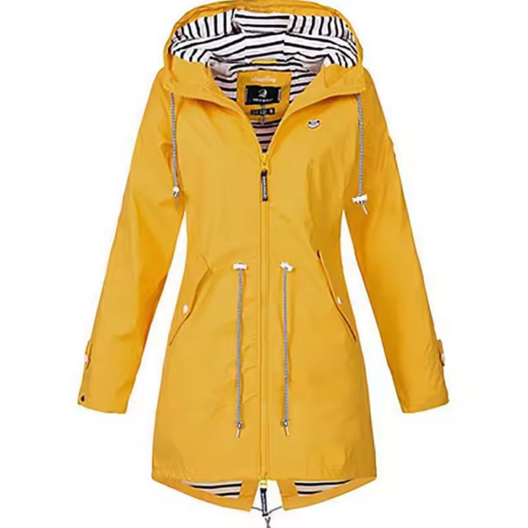 Parka da donna lunga impermeabile con cappuccio e vita regolabile