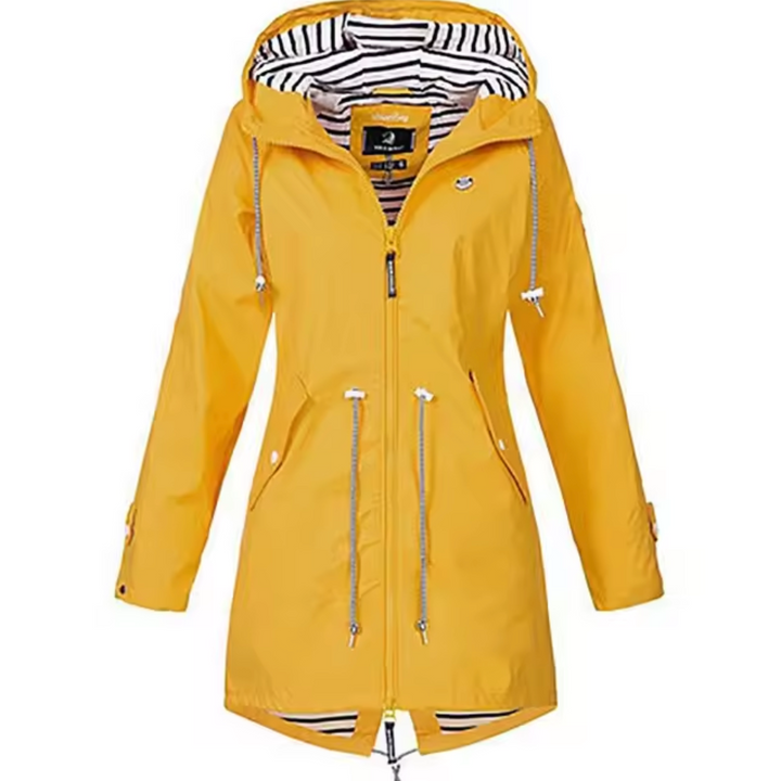 Parka da donna lunga impermeabile con cappuccio e vita regolabile