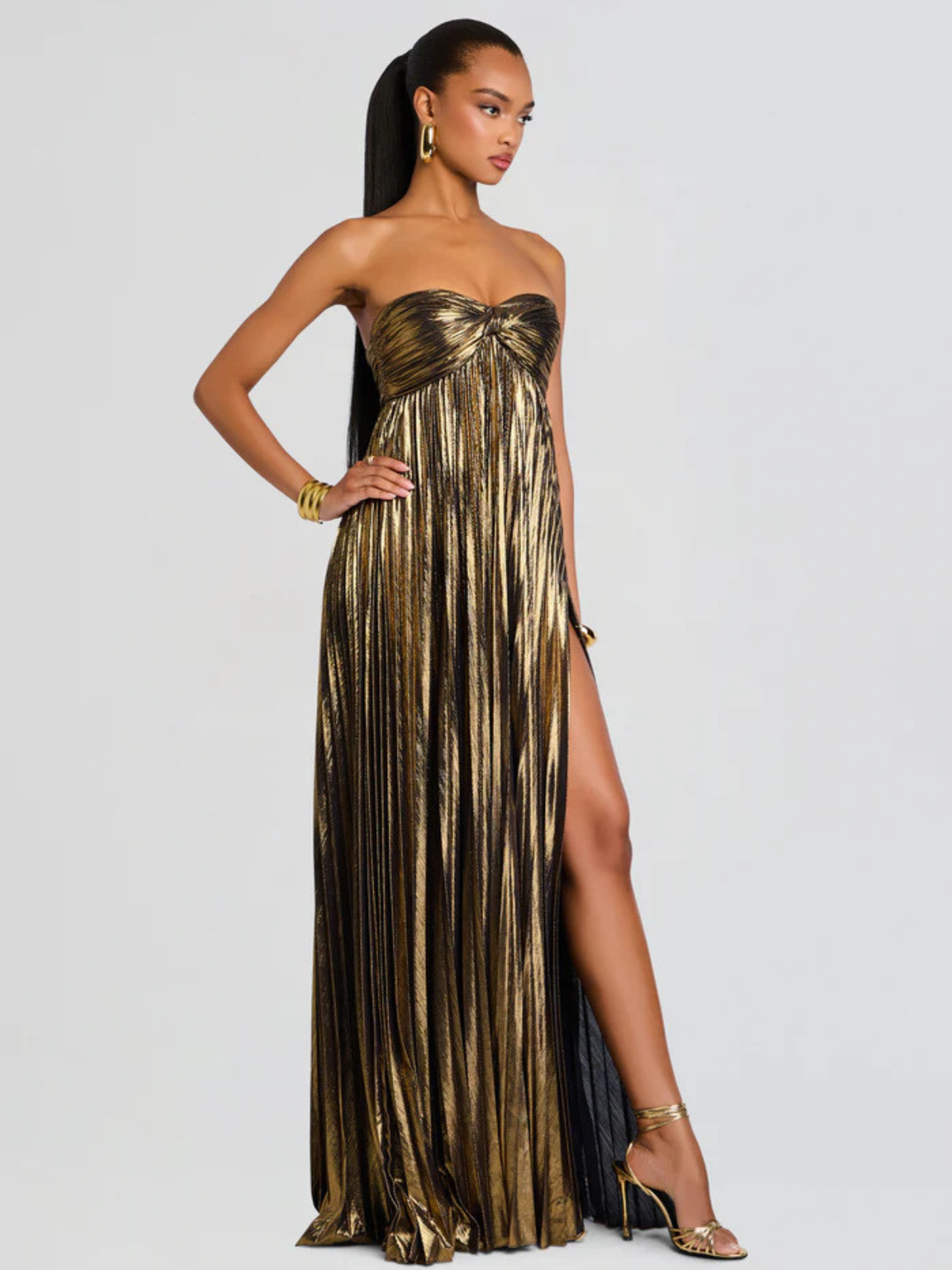 Robe Longue Plissée Bustier pour Femme de Soirée à Fente Haute