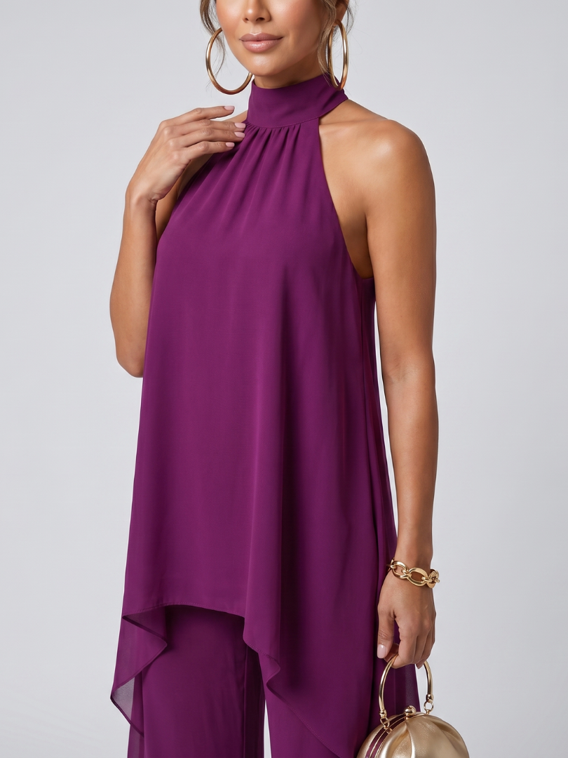 Completo donna 2 pezzi con collo halter e pantaloni larghi