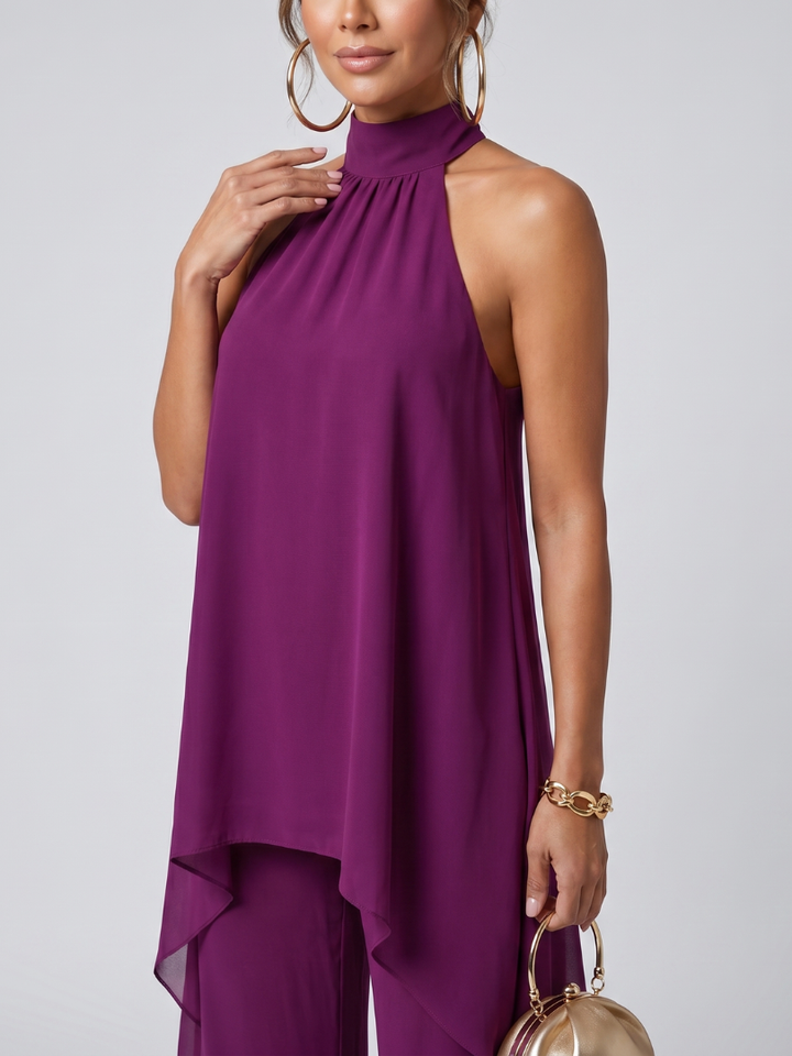 Completo donna 2 pezzi con collo halter e pantaloni larghi