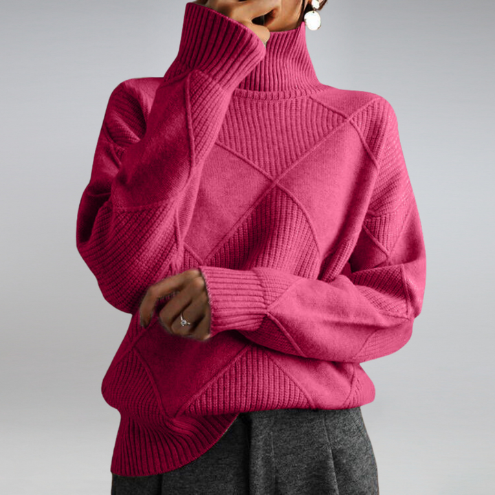 Pull Motif Géométrique Femme Col Roulé