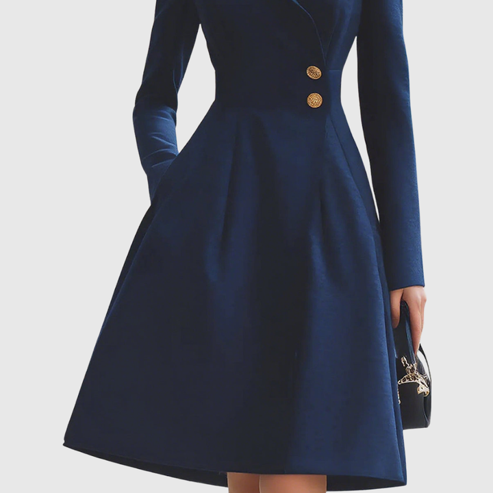 Abito da donna con colletto sartoriale e bottoni dorati