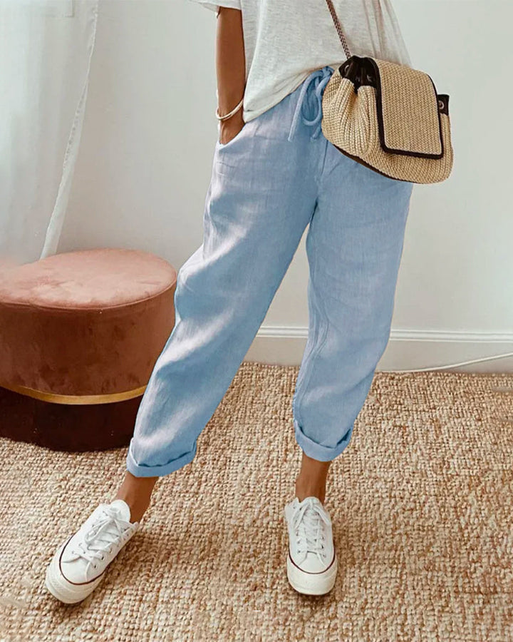 Pantaloni da donna alla caviglia con vita con coulisse