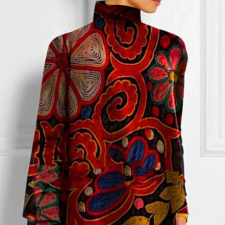 Túnica de mujer con cuello alto y estampado floral gráfico