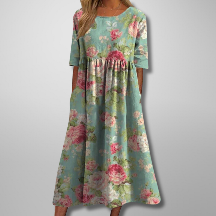 Robe midi fleurie décontractée pour femme avec coupe évasée