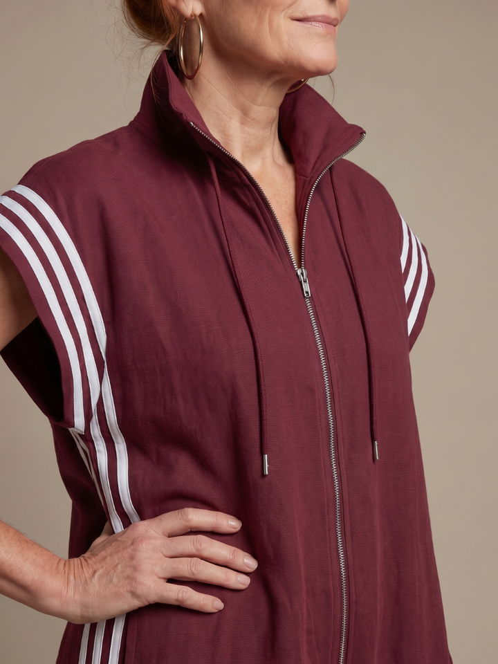 Mono para mujer de corte con cremallera y rayas deportivas