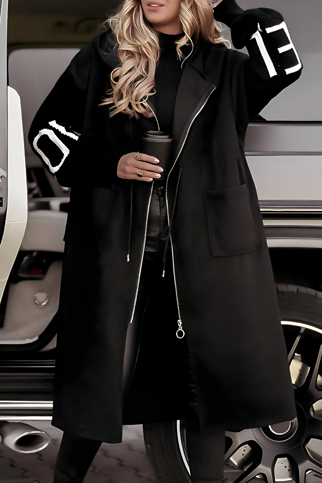 Manteau Long à Capuche Femme Ouvert avec Poches