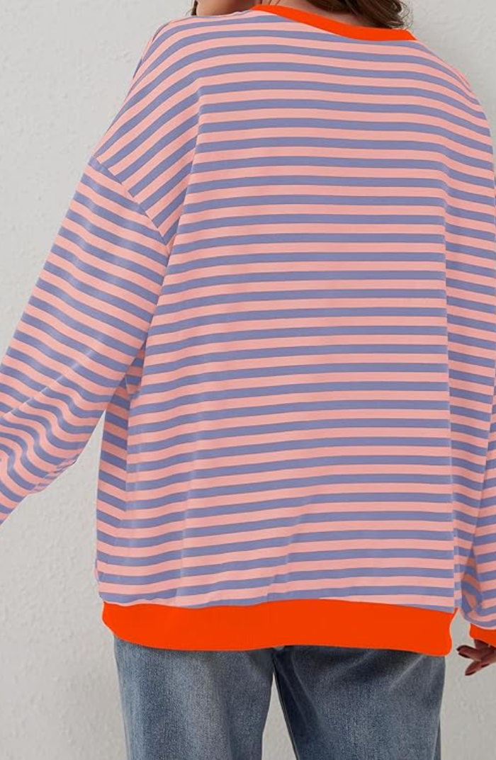 Felpa oversize a righe da donna con girocollo