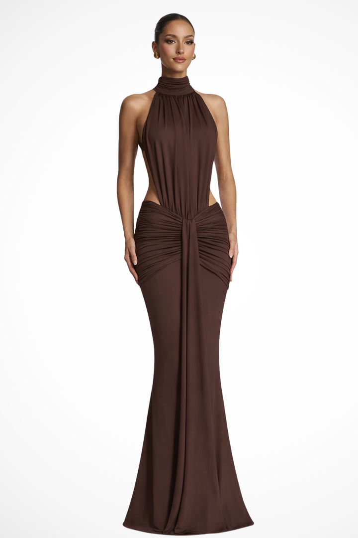 Robe Longue Élégante Dos Nu à Col Halter pour Femme
