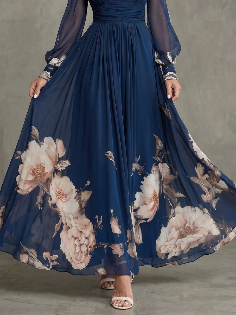 Robe Maxi Plissée Manches Voile pour Femme