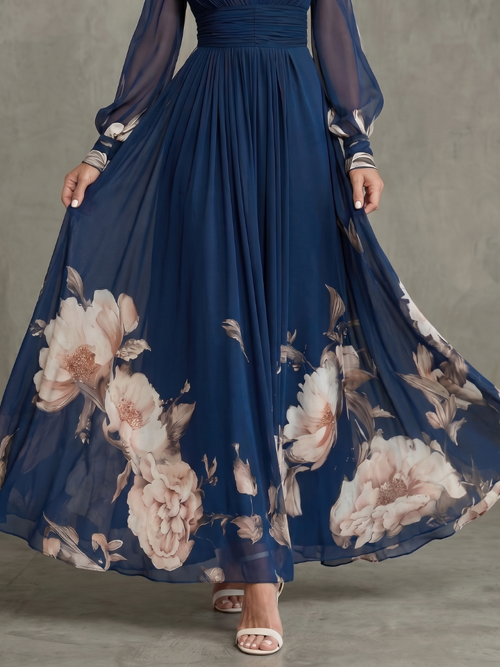 Robe Maxi Plissée Manches Voile pour Femme