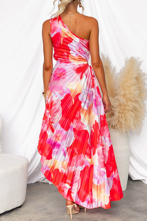 Robe Maxi Fleurie pour Femmes à Une Épaule avec Taille Drapée Élégante