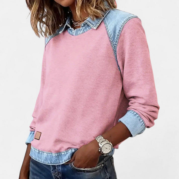 Suéter para mujer con efecto superpuesto, cuello y mangas largas