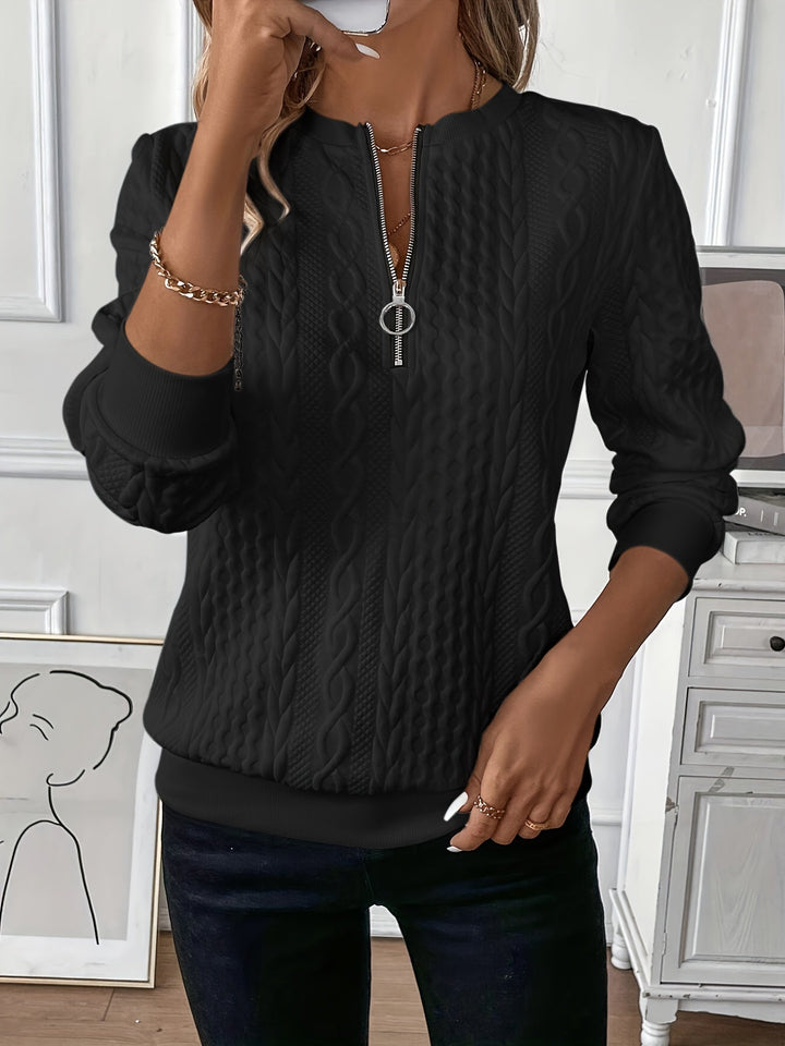 Maglione da donna con trecce e mezza zip