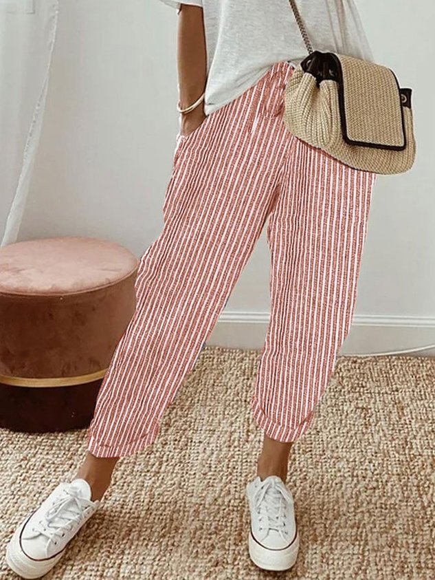 Pantaloni da donna alla caviglia con vita con coulisse