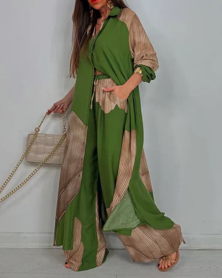 Bohémská dámská dvoudílná sada s lehkým kimono a širokými kalhotami