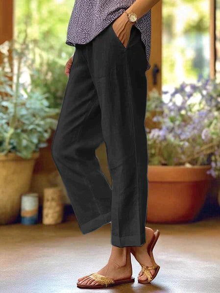 Pantalon Court Décontracté pour Femme à Taille Élastique
