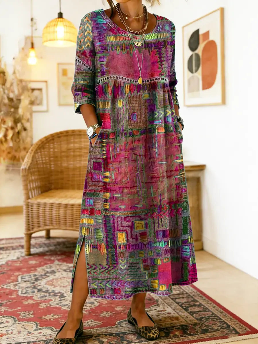 Robe imprimée patchwork ethnique femme