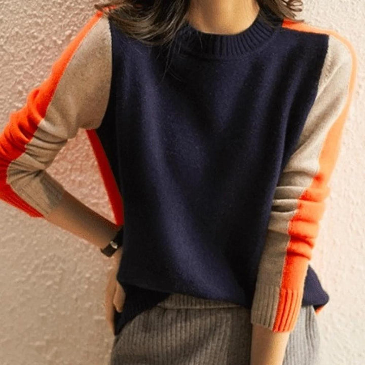 Pull Femme Color Block Col Rond et Manches Longues