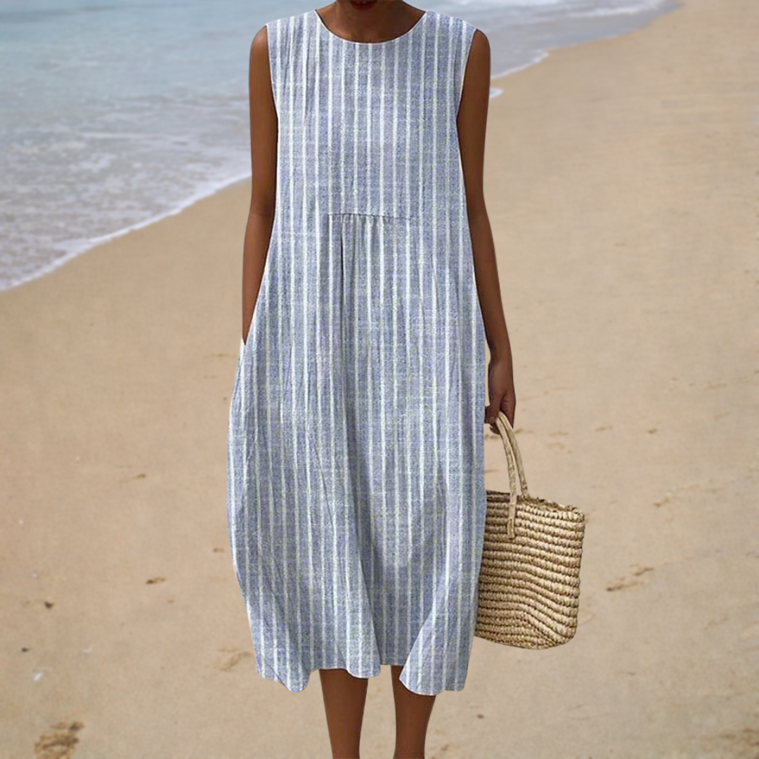 Women's Sleeveless Striped Cocoon Midi Dress