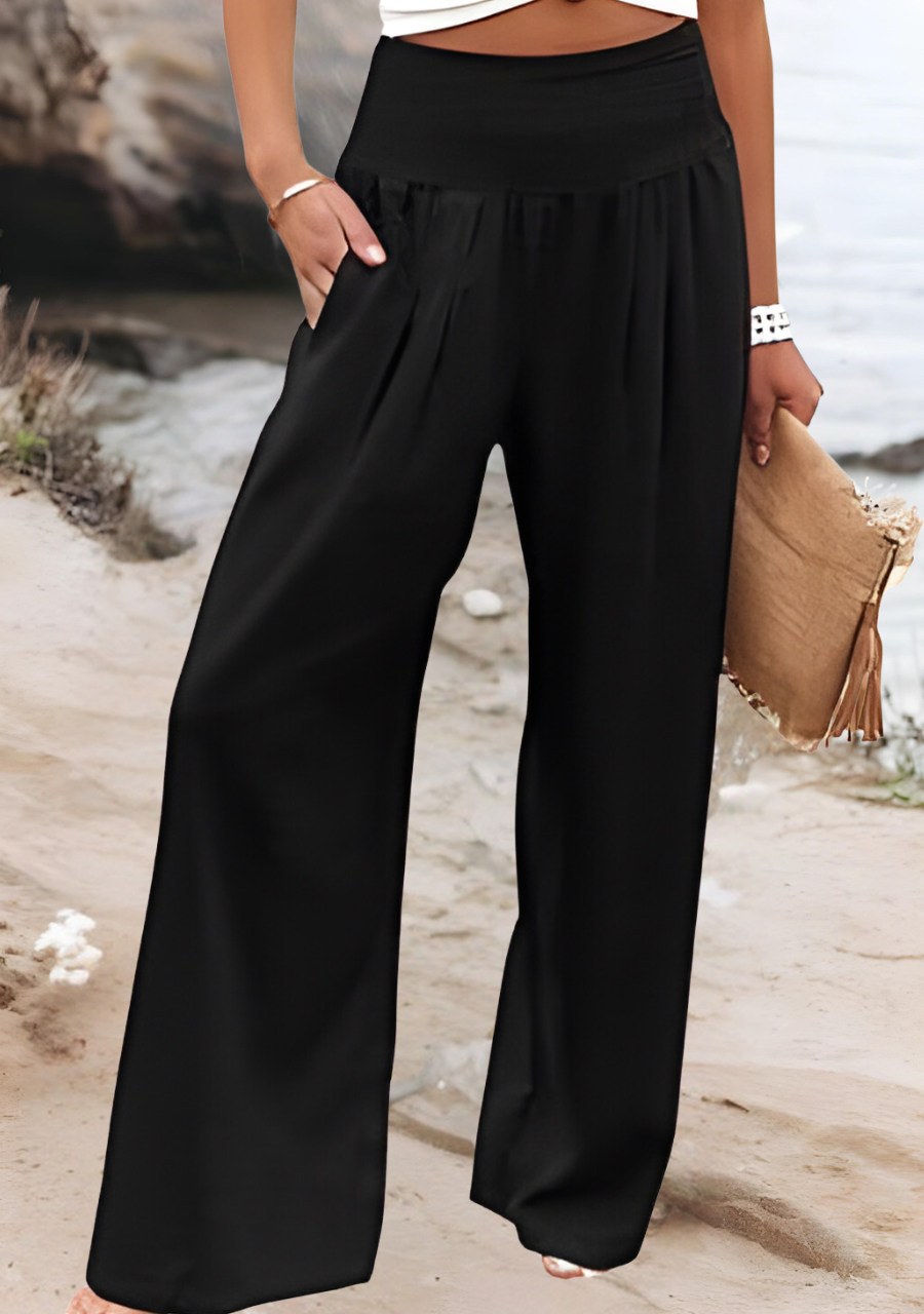 Pantaloni donna a vita alta fluidi con gambe larghe