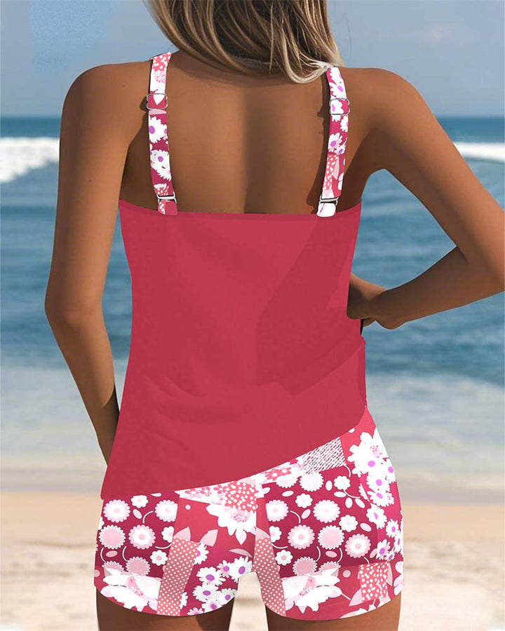 Volný tankini set s potiskem a šortkami pro ženy