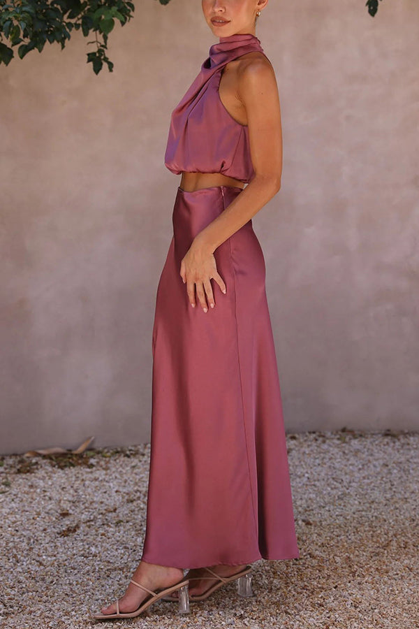 Ensemble Deux Pièces pour Femme Sans Manches et Jupe Longue Fluide