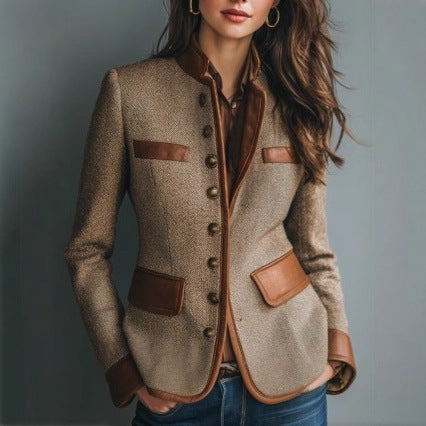 Blazer en Tweed Pour Femme Coupe Ajustée Avec Finitions Contrastantes