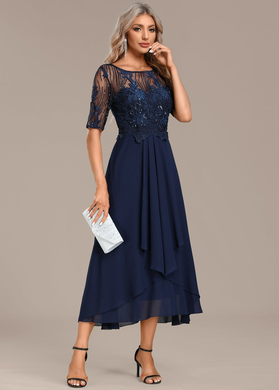 Robe Midi Femme de Soirée en Dentelle Élégante