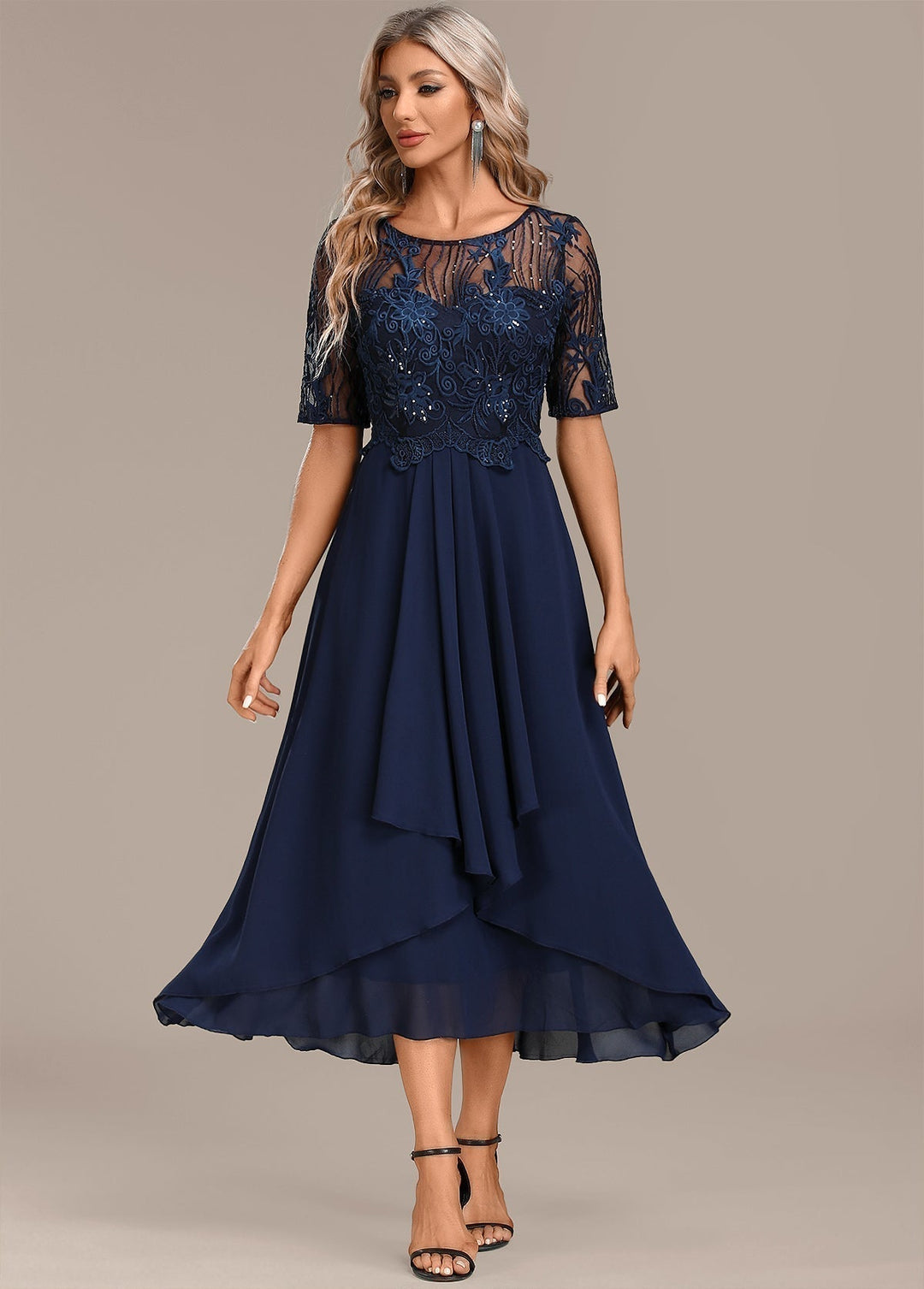 Robe Midi Femme de Soirée en Dentelle Élégante