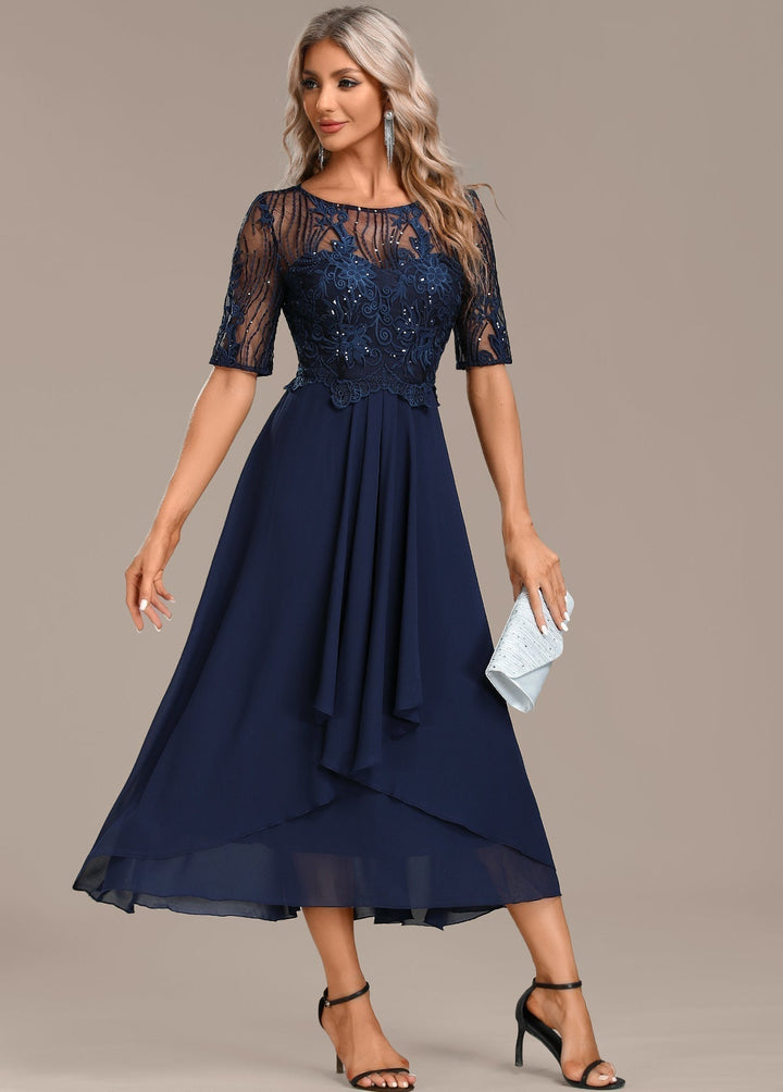 Robe Midi Femme de Soirée en Dentelle Élégante