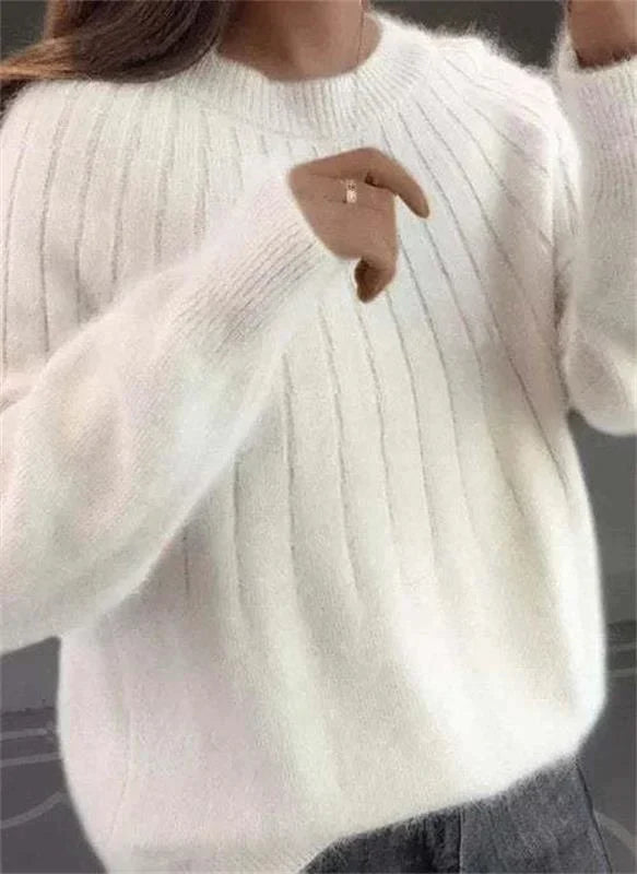Pull femme en maille côtelée douce à coupe décontractée