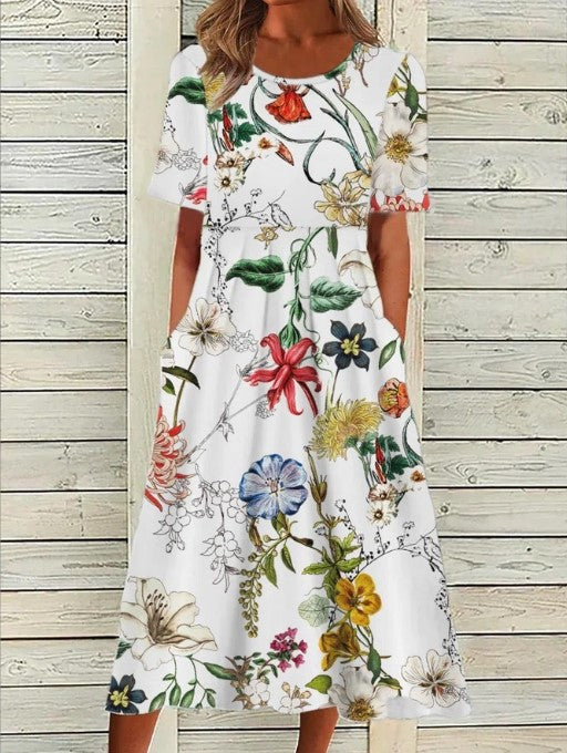 Elegantní midi květinové šaty pro ženy
