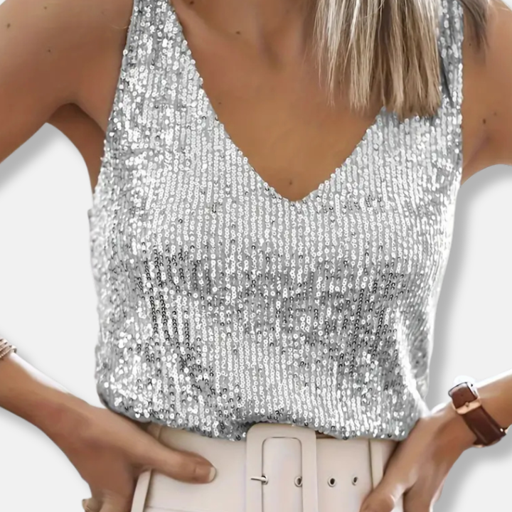 Dámský třpytivý top s výstřihem do V, slavnostní elegance