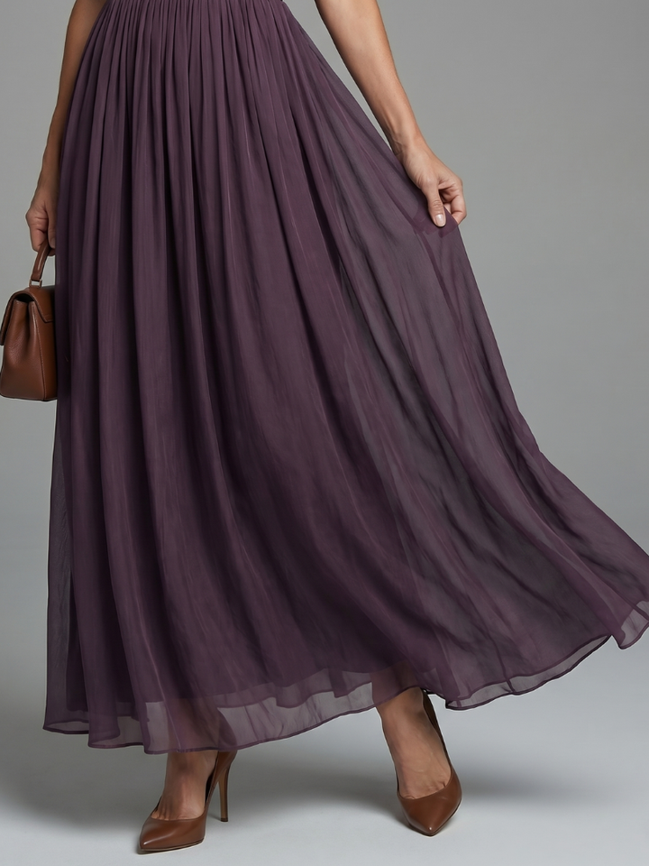 Robe Maxi Femme à Taille Froncée et Détail Goutte d’Eau