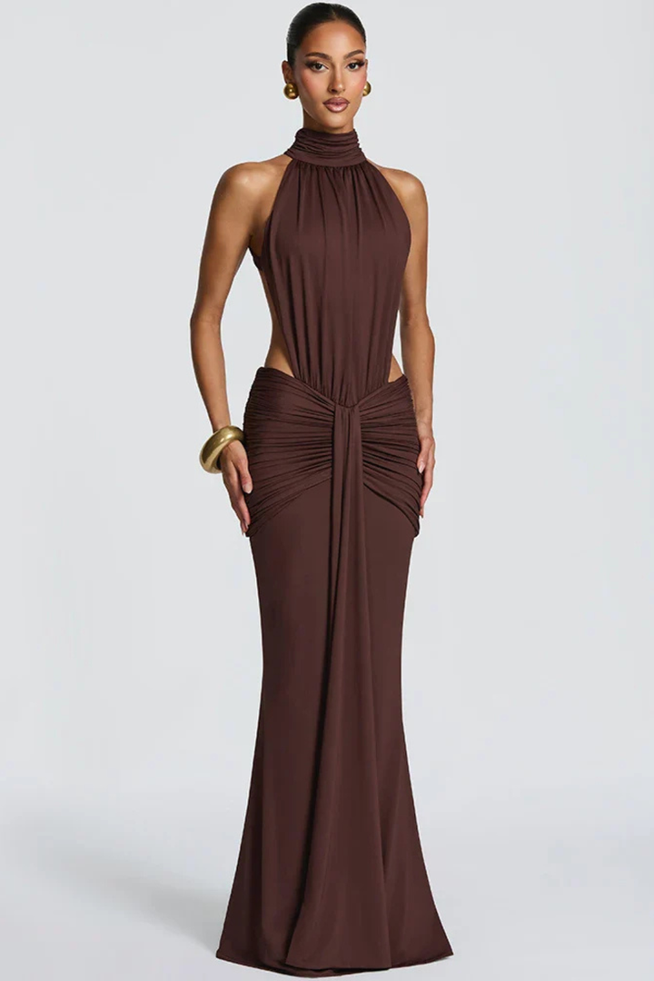 Robe Longue Élégante Dos Nu à Col Halter pour Femme