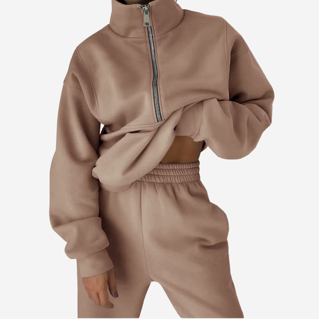 Ensemble de Survêtement en Polaire à Demi-Zip Pour Femme