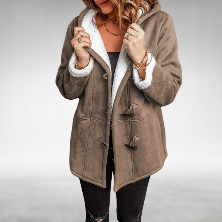 Cappotto invernale da donna con cappuccio e fodera in pile