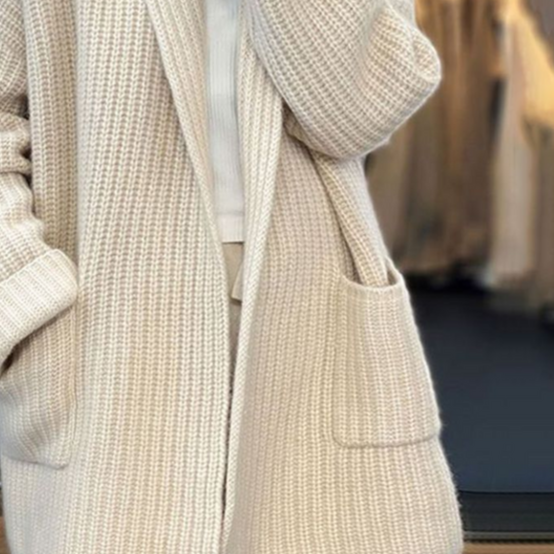 Cardigan Long Femme en Maille Ouvert Oversize avec Poches