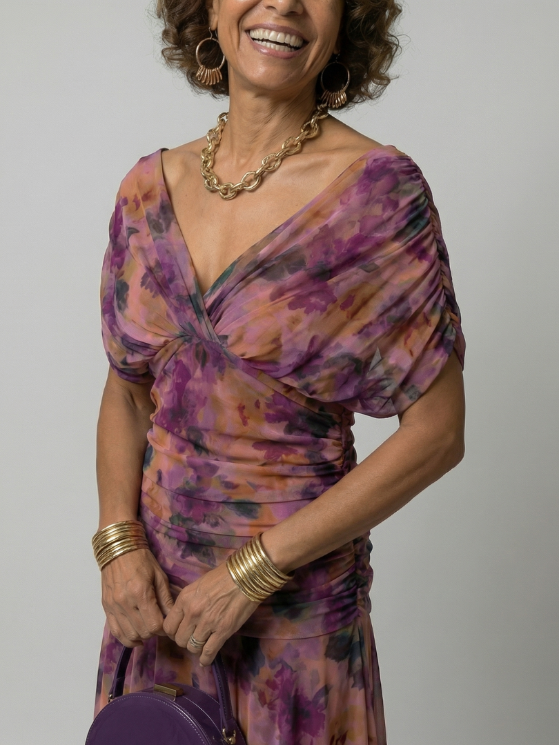 Vestido largo para mujer con escote drapeado