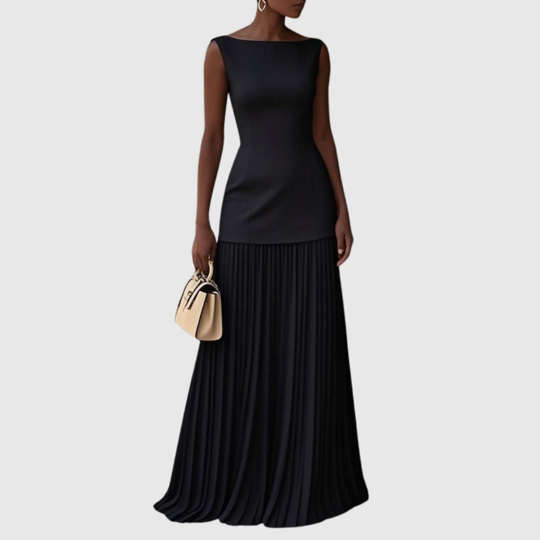 Robe Longue Plissée Élégante Sans Manches Pour Femme