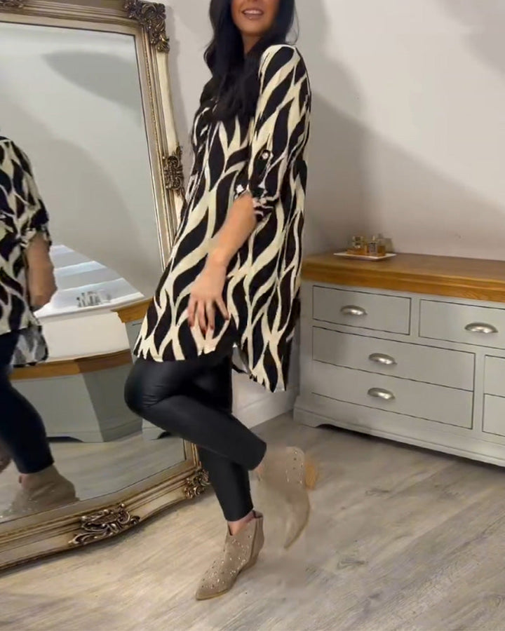Blouse Ample Pour Femme à Col en V et Manches Trois-Quarts