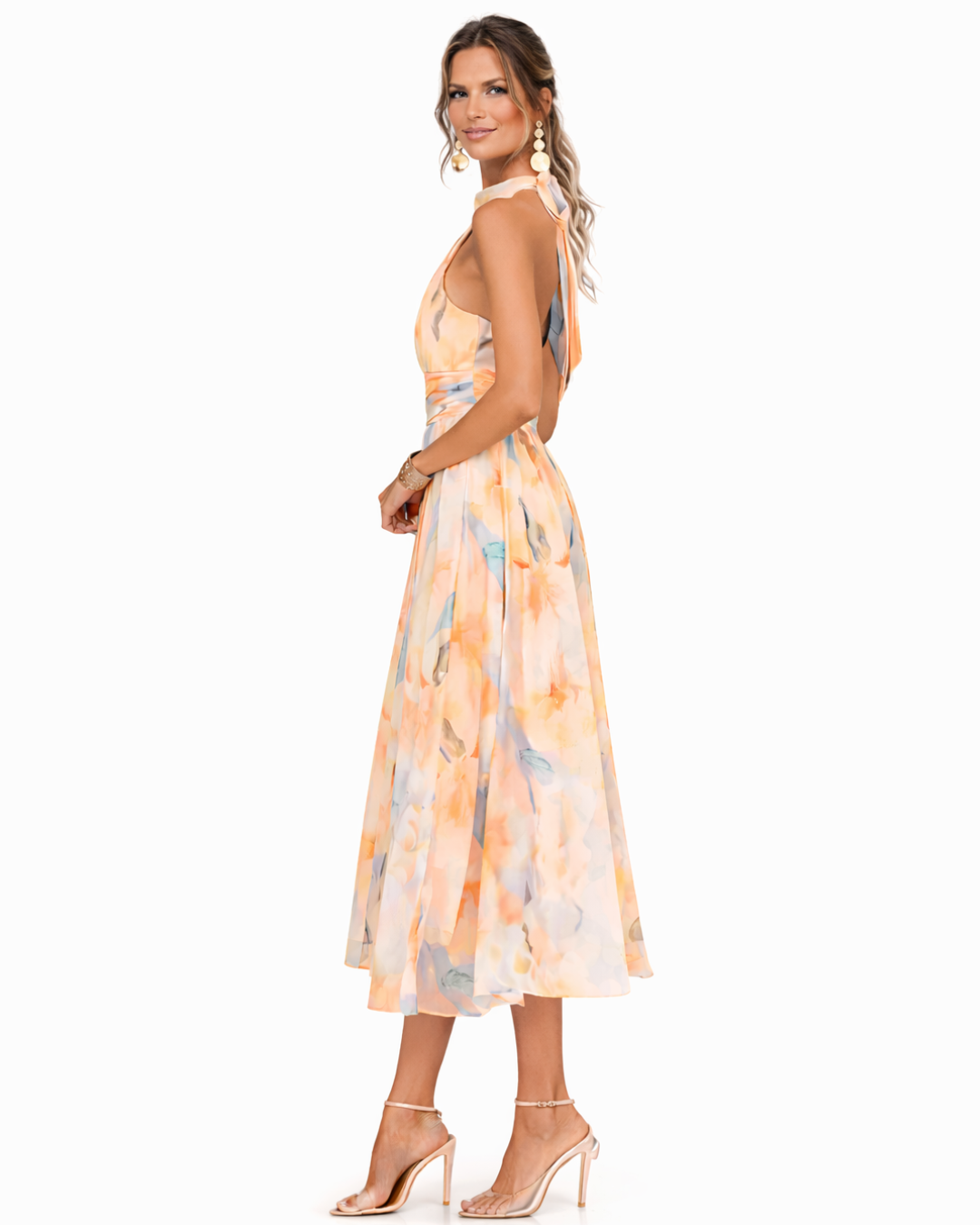 Robe maxi col halter aquarelle pour femme