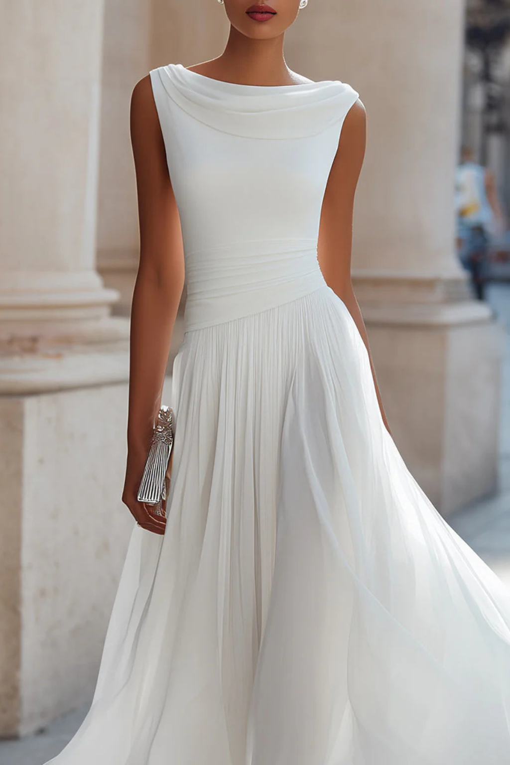 Robe Midi Fluide Sans Manches pour Femme